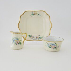 Rare Antiq. Rosenthal Hand Painted Floral Creamer Sugar Bowl & Tray Cream & Gold
